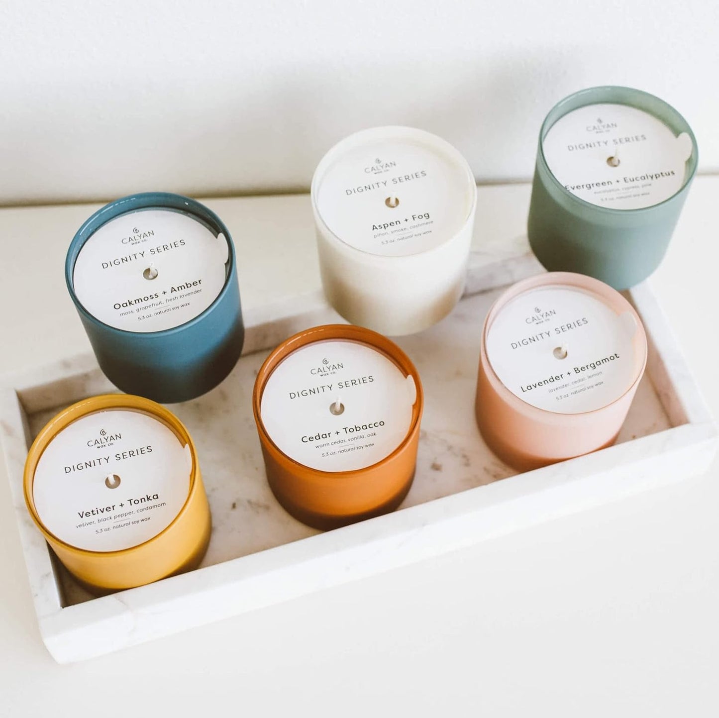 Calyan Wax Co. Scented Candle Gift Set, The Dignity Series Set of 6 Aromatherapy Soy Candles, Non Toxic & Vegan Soy Wax, Glass Jar Candles, 35 Hour Burn Time, 7oz Each