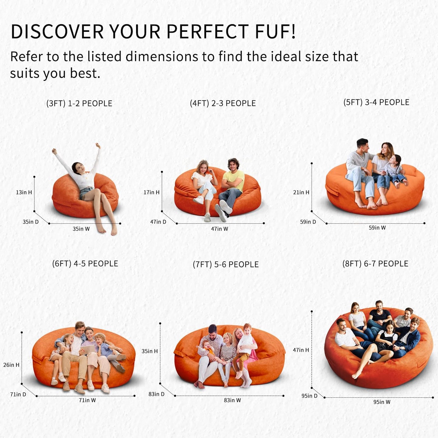 Bean Bag Chair for Adults 5FT,Soft Removable Cover for Teens/Girls Bedroom,Fluffy Giant Round Floor Beanbag Lounger Chairs (No Filler,Orange)