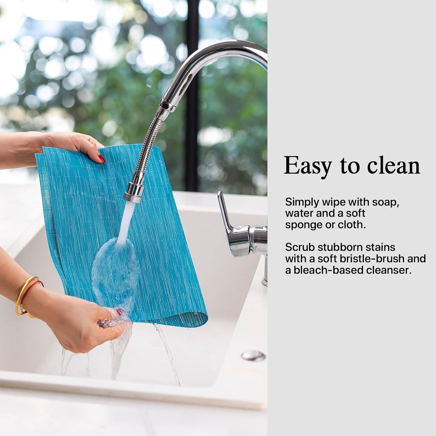 Placemats Set of 12 - Easy Clean Woven Vinyl Placemats for Dining Table, Indoor/Outdoor Place Mats, Washable PVC Table Mats（Teal Blue）