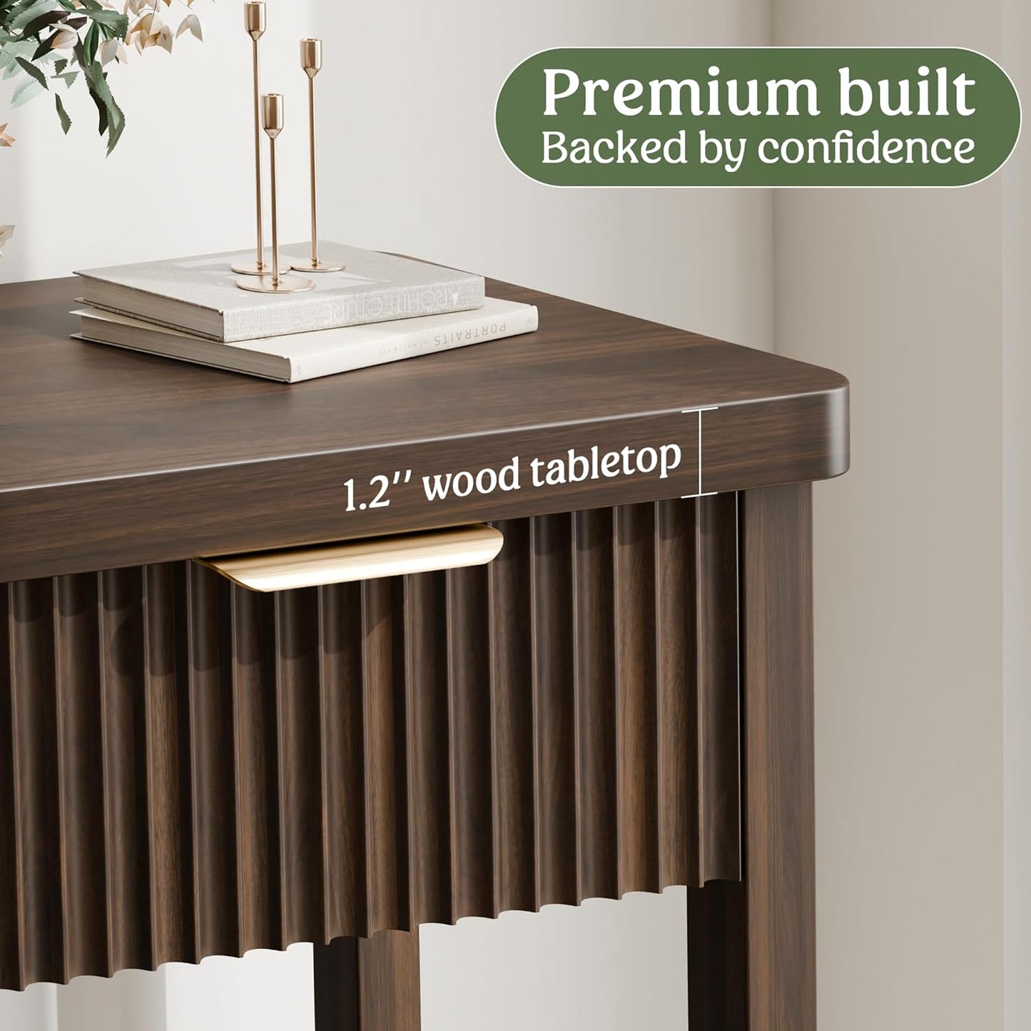 Lulive 51" Fluted Console Table for Entryway, Entryway Table with 3 Wooden Drawers, Farmhouse Behind Sofa Table for Living Room, Hallway, Couch, Foyer