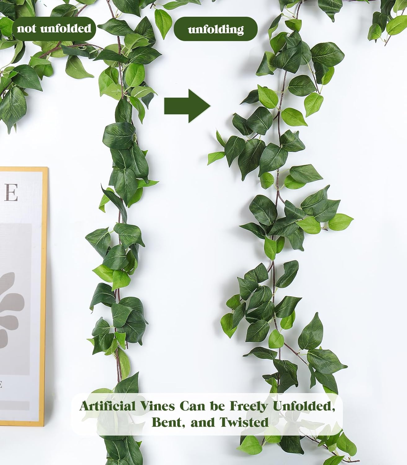 RECUTMS Artificial Vines Ivy Garland 3Pcs 6.3Ft Fake Green Leaves Ivy Garland Faux Hanging Plants Greenery Decor Artificial Vines for Home Outdoor Indoor Home Wall Garden Table Wedding Room Decor