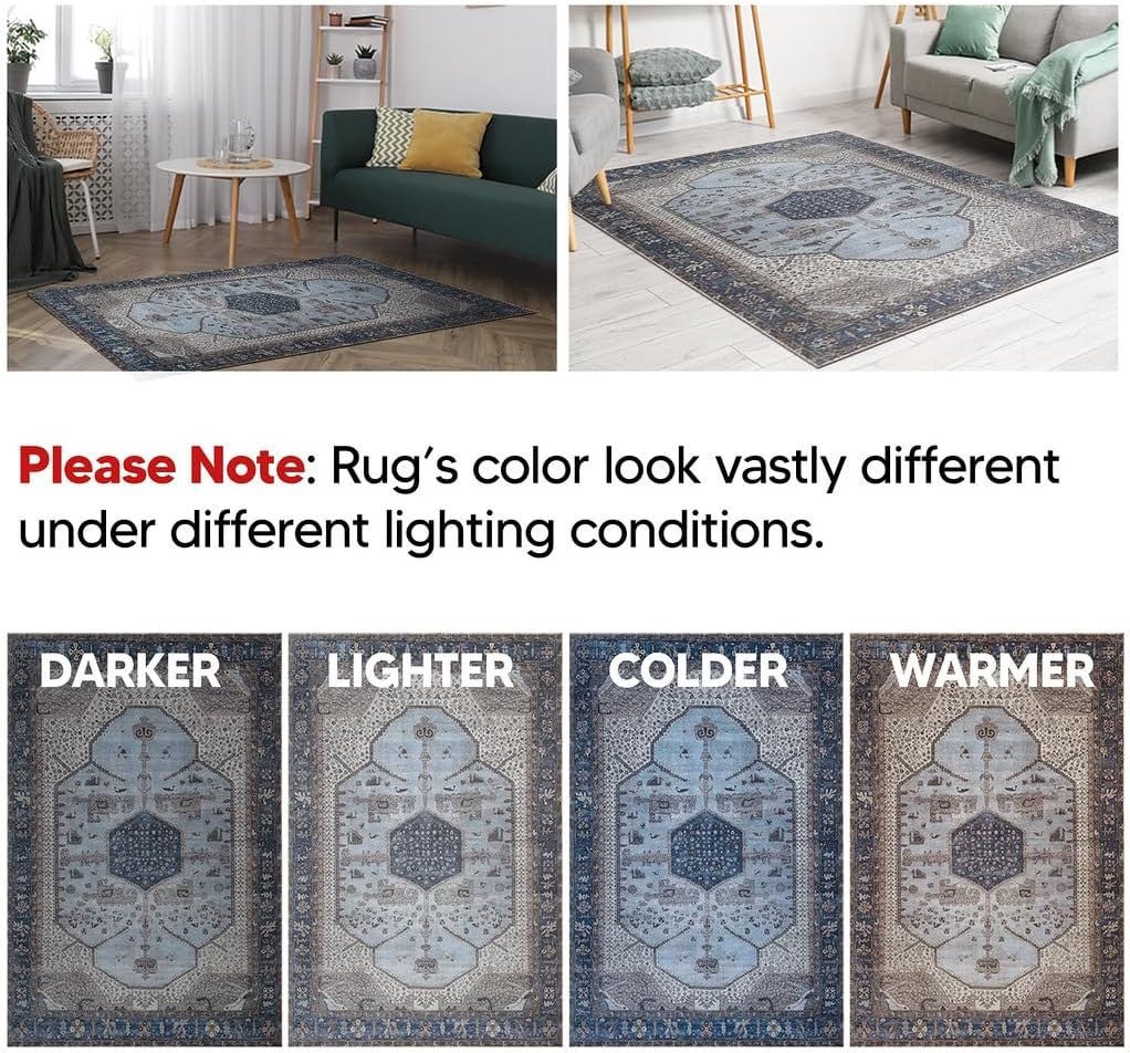 Keen Home Design 4x6 Rug - Machine Washable Area Rug with Non-Slip Backing, Ideal for Living Room, Dining Room, Bedroom - Vintage, Easy Clean, Durable, Low Pile Rug - (4' x 6')