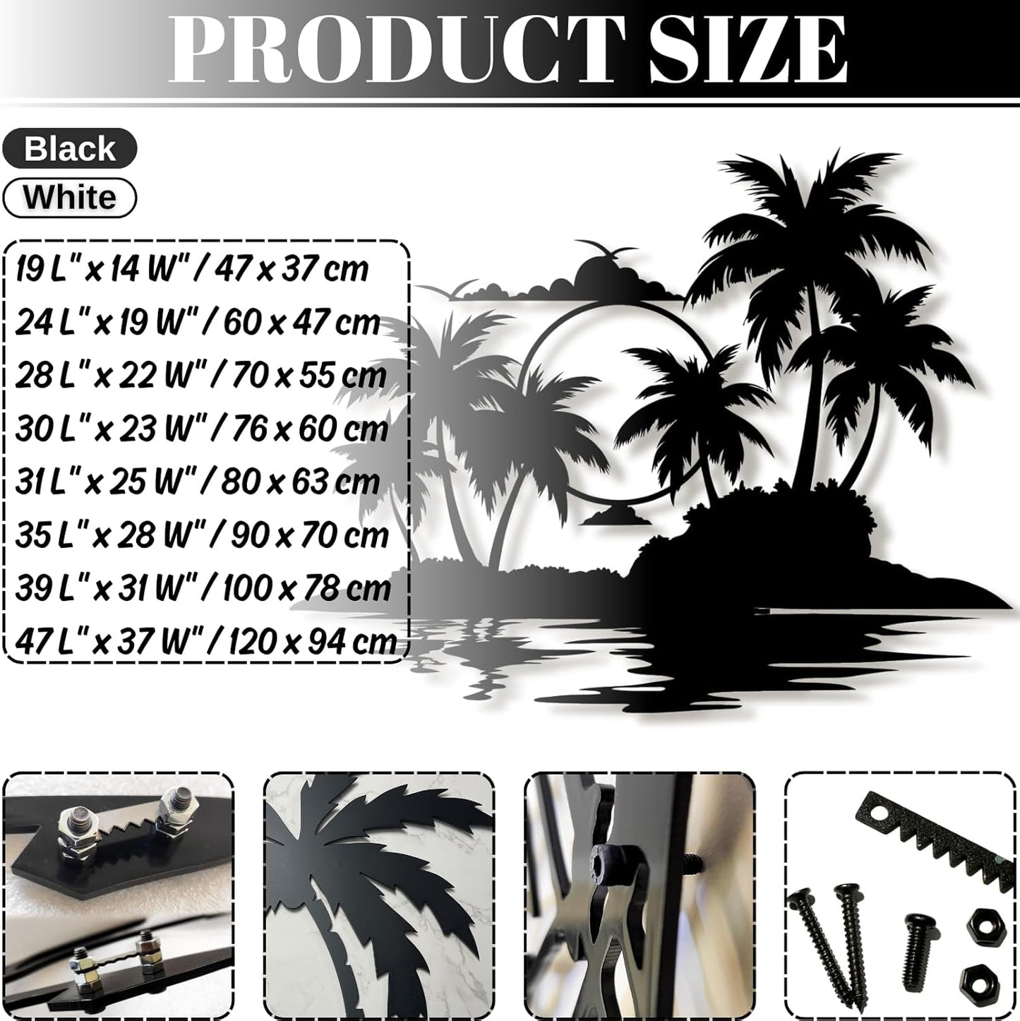 Palm Tree Metal Wall Decor,Palm Tree Metal Wall Art,Metal Palm Tree,Metal Palm Tree Wall Decor,Tropical Metal Wall Art,Beach Wall Decort,Metal Wall Decor (style 2,white,35 L" x 28 W" / 90 x 70 cm)