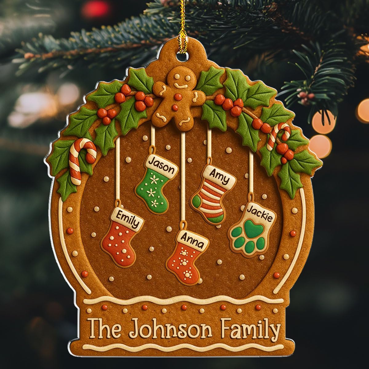 Personalized Family Ornament Christmas Cookies Style - Custom Stockings and Names Acrylic Ornament Gift Stocking Stuffers White Elephant Ideas (2)