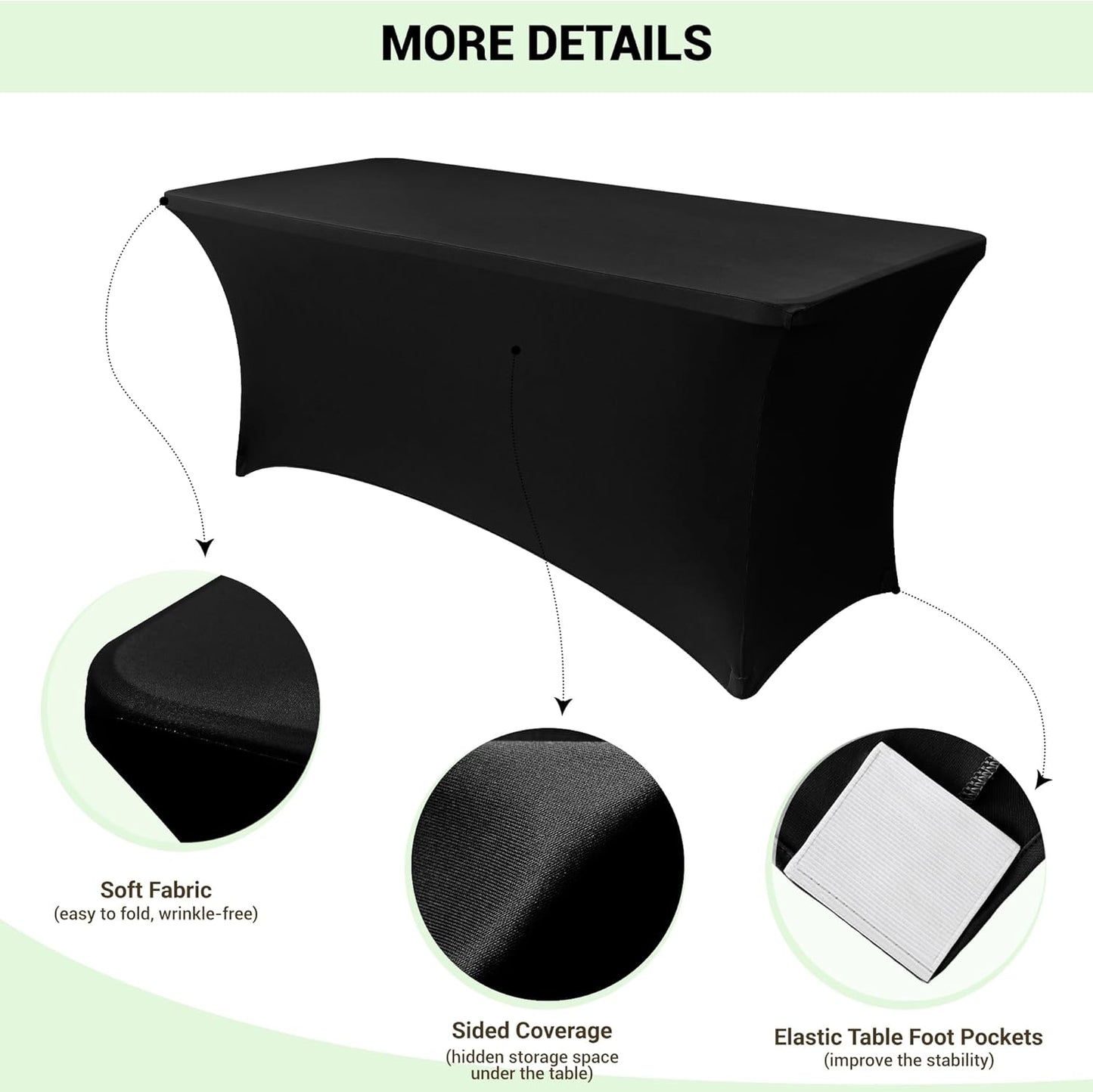 Obstal 8ft Stretch Spandex Table Cover - 4 Pack Universal Rectangular Fitted Tablecloth Protector for Wedding, Banquet and Party, Black