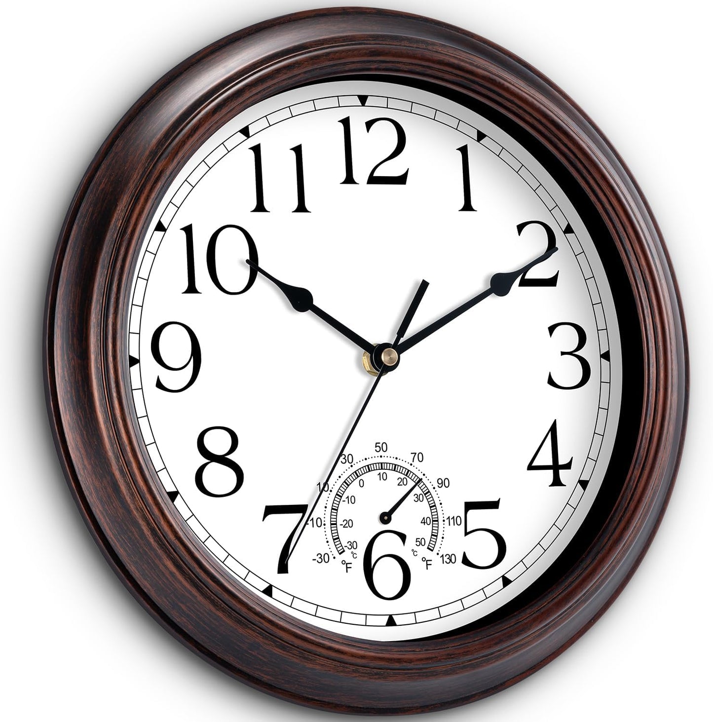 10 Inch Outdoor Wall Clock with Thermometers, Vintage Silent Wall Clocks Battery Operated, Retro Non-Ticking Clock Decorative for Living Room, Patio, Kitchen, Office, Bathroom, Bedroom(Bronze)