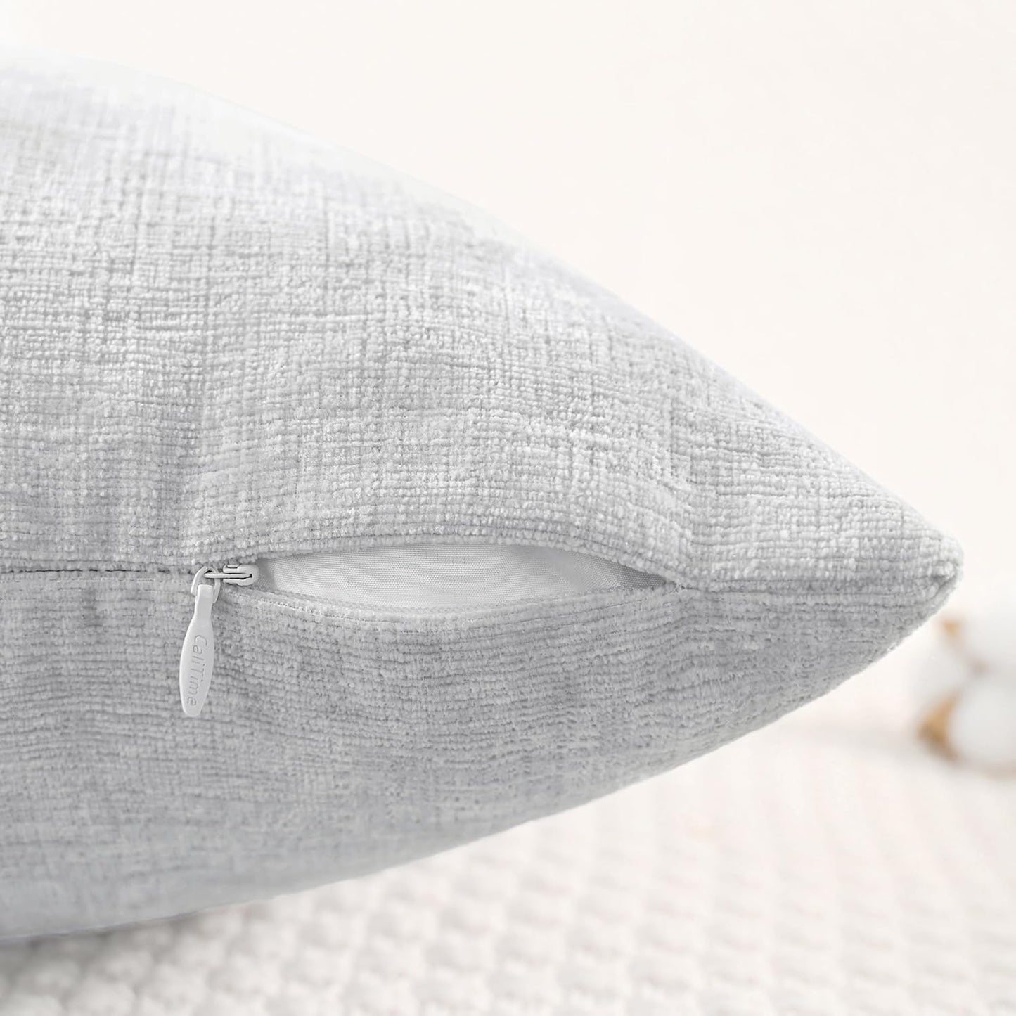 CaliTime Throw Pillow Covers Decorative 12 X 20 Inches Pack of 2 Cozy Chenille Cushion Cases for Couch Sofa Bed Living Room Home Moonbeam Gray