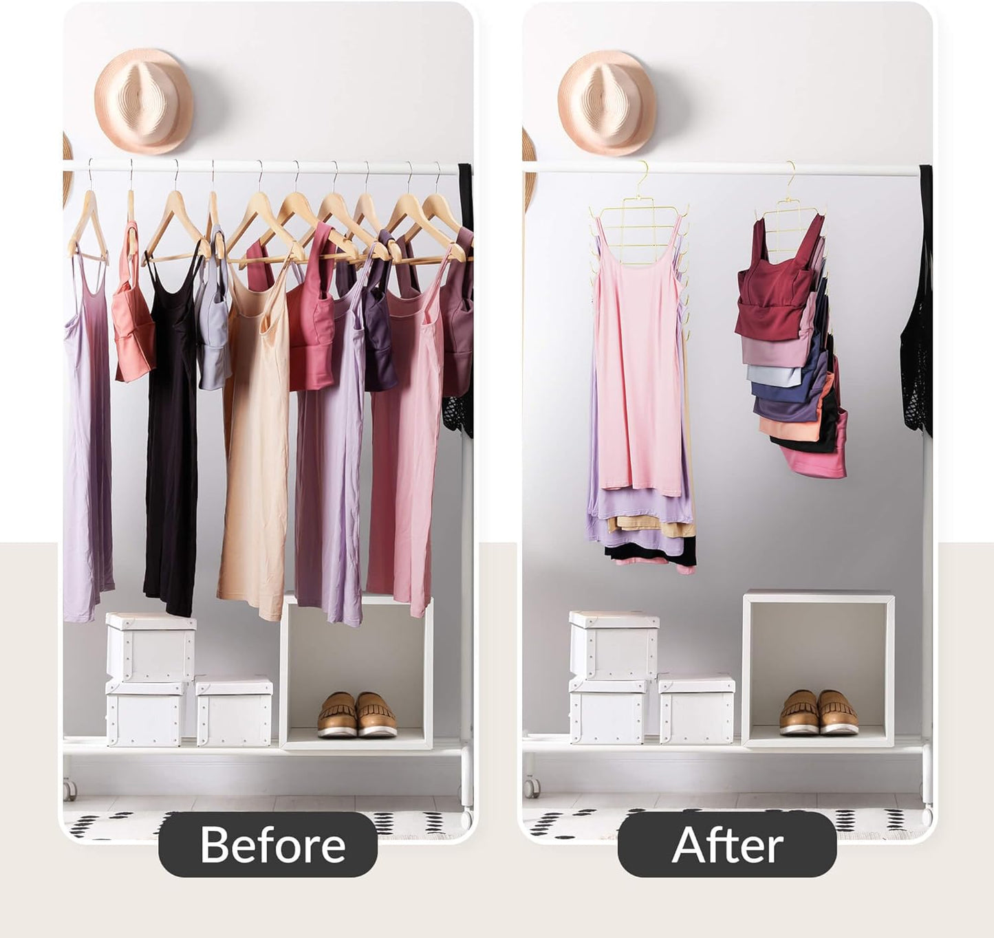 ZEDODIER Tank Top Hanger, 2 Pack Space Saving Bra Hangers, Non-Slip Hanging Sport Bras Holder, Closet Organizers and Storage for Camisoles Tank Tops Bras Ties Swimsuits Strappy Dress, Gold
