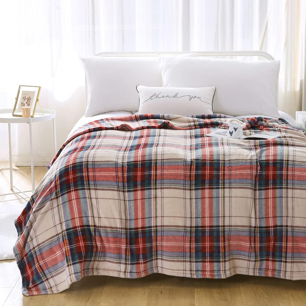 MERRYLIFE Plaid Throw Blanket for Couch | Soft Decorative Ultra-Plush Colorful| Throw Size Travel Blanket Plush|(50" 60",Tartan)