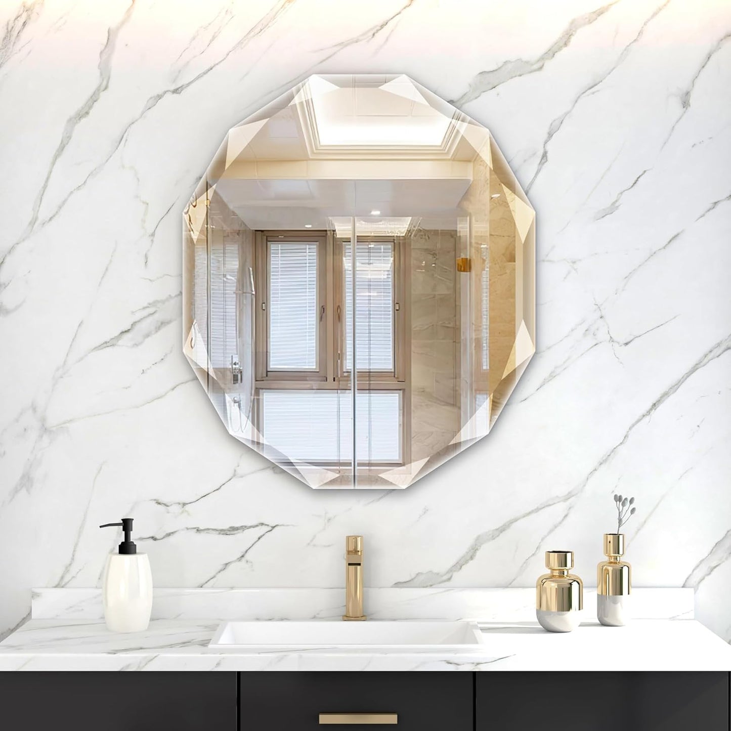 Bathroom Mirrors for Over Sink, Round Frameless Mirrors for Wall, 24x28 Inch Beveled Bathroom Mirror, Bathroom Vanity Circle Mirror for Bedroom Living Room Entryway Home Decor
