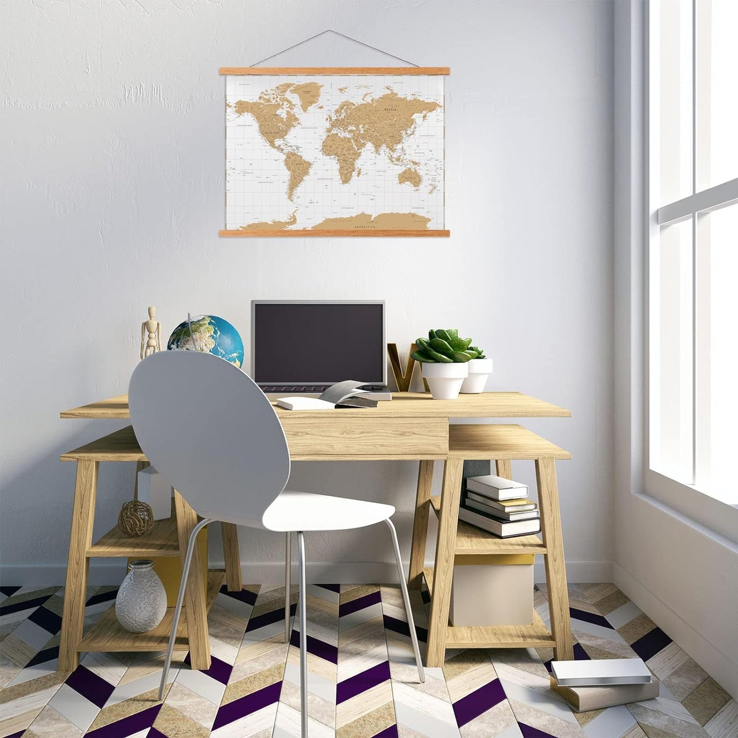 FALAMON Magnetic Poster Hanger Frame, 40x27 40x28 40x30 Teak Wood Magnet Poster Frame for Posters, Prints, Photos, Pictures, Maps, Scrolls, and Canvas Artwork