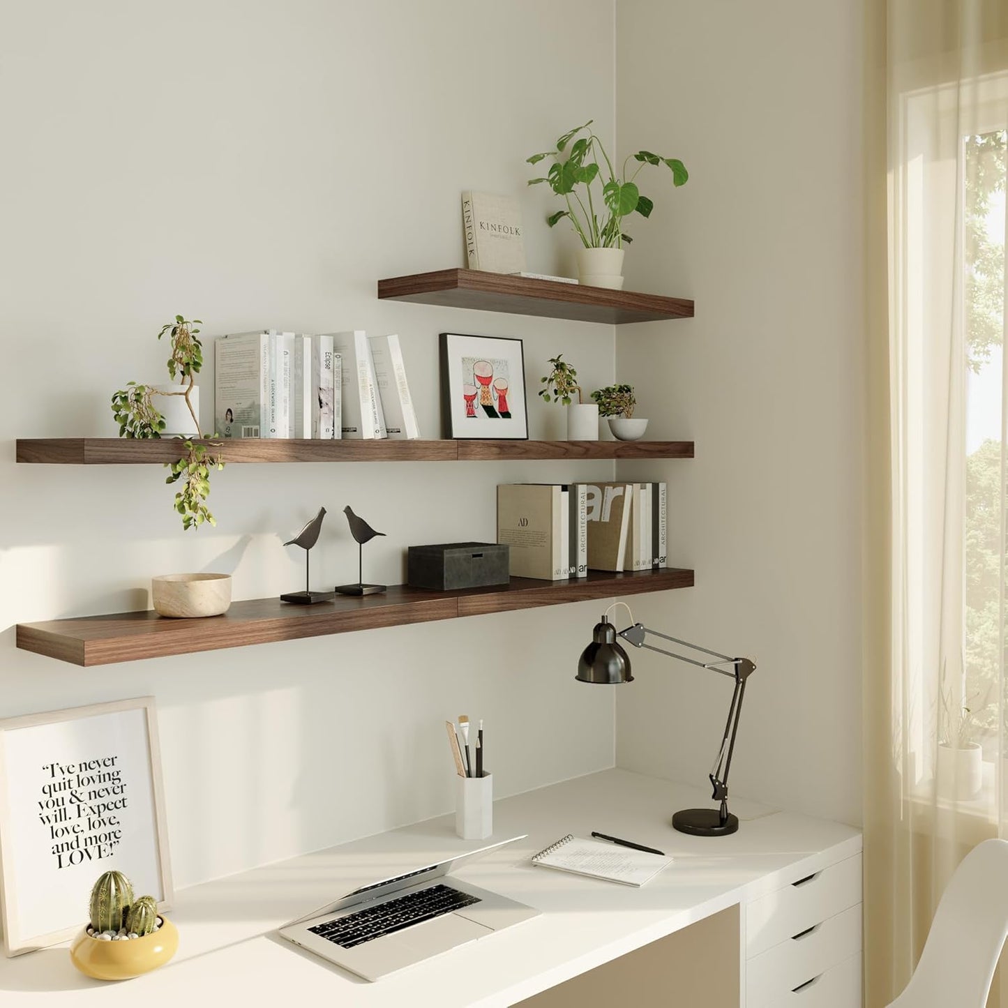 Large Floating Shelves for Wall Set of 1 Wooden Wall Shelves 30 in x 12.75 in x 2 in Room Decor Long Shelf with Invisible Wall Mount Bracket for Bedroom Kitchen Living Room Walnut