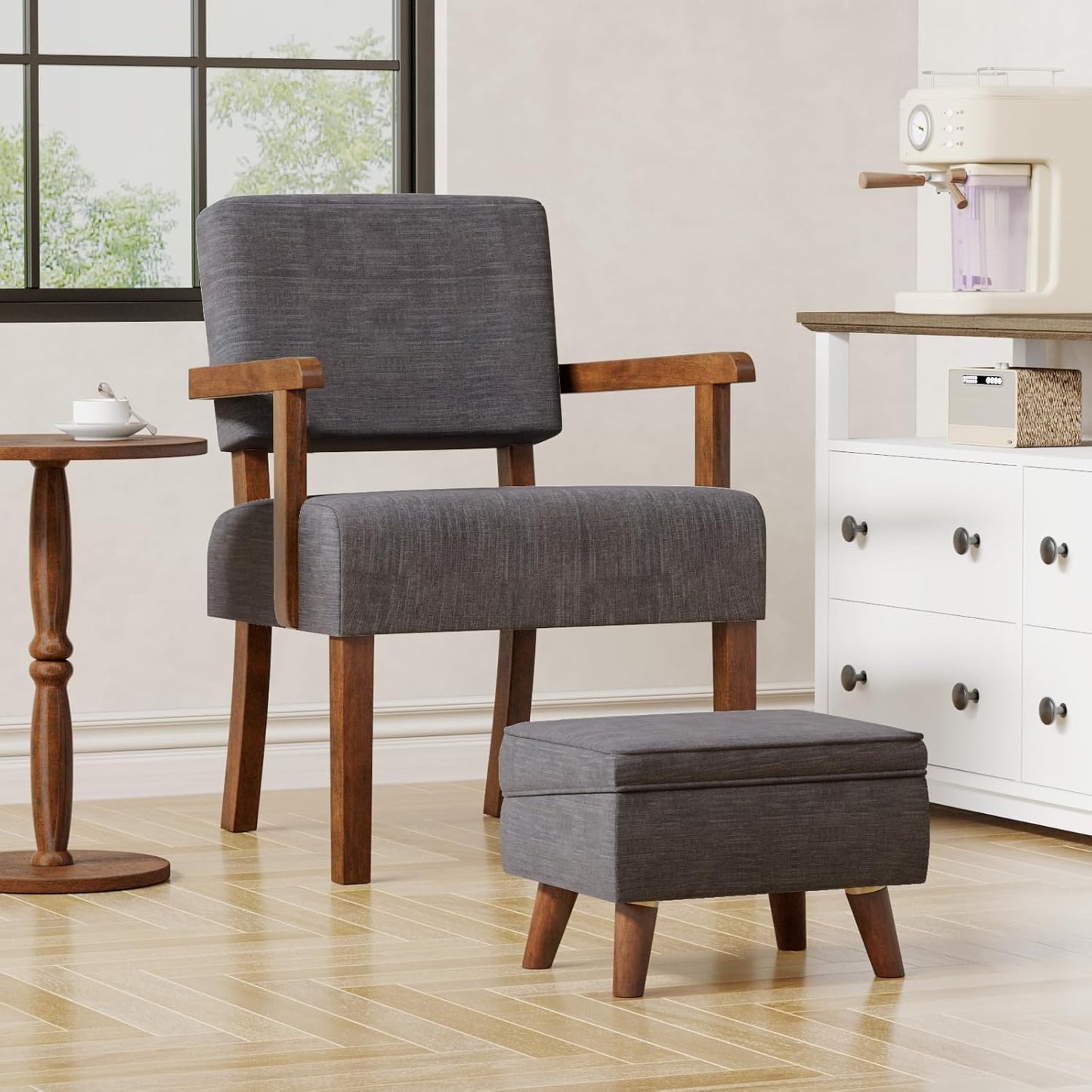Accent Chair Set of 2 with Table, Living Room Chairs with Soft Seat and Armrests for Living Room Bedroom Reading Room Waiting Room, Grey (AC01)