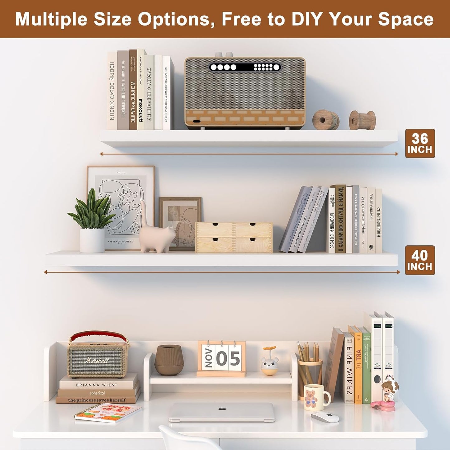48 Inch Floating Shelf 3 Pack Large Floating Shelves for Wall No Drilling Accessories Included Deep Wall Shelves for Living Room Kitchen Farmhouse 48" W x 12" D x 1.2" White