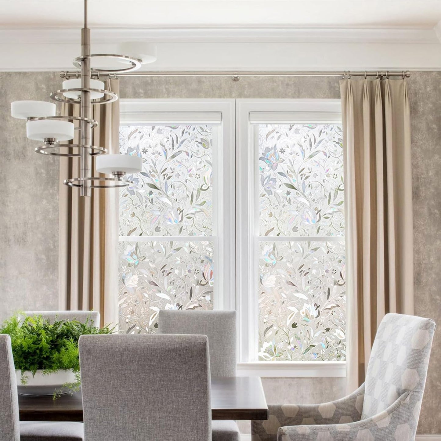 Kromapolis Window Film Privacy Frosted, Stained Glass Decorative Film, Non-Adhesive, No-Glue (35.4 x 314.9 inch)
