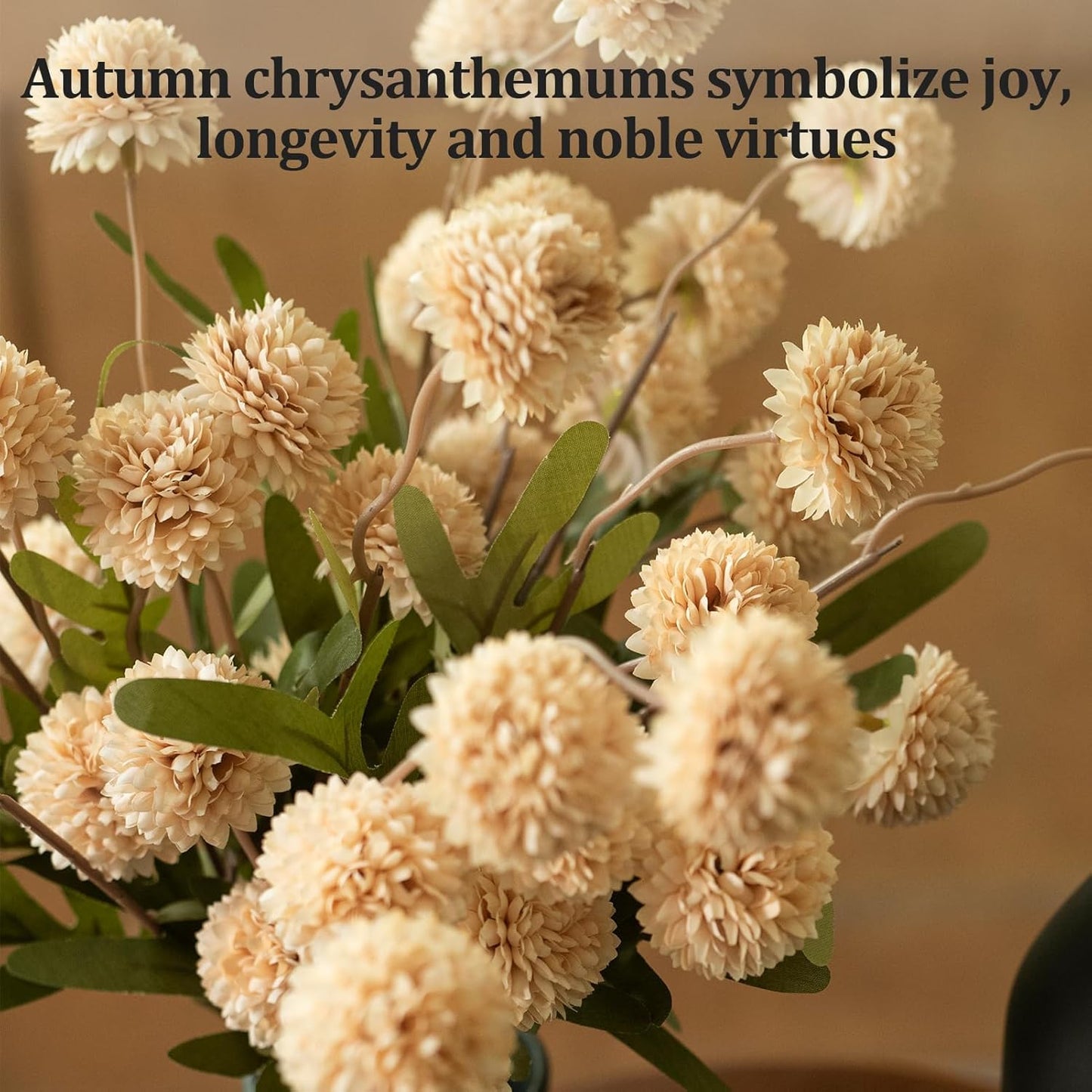 Fake Flowers in Vase for Centerpieces, Faux Flowers in Modern Ceramic Vase Set of 3 with 8 Artificial Autumn Chrysanthemums Home Decor