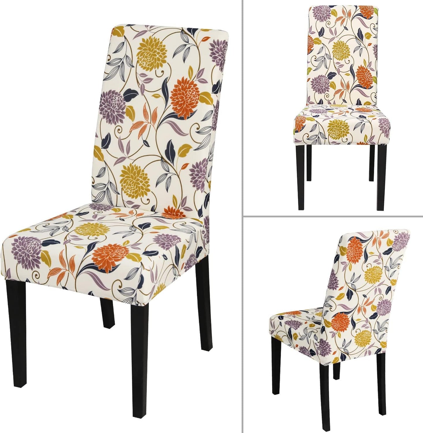 JQinHome Pattern Chair Covers for Dining Room Set of 4, High Stretch Removable Washable Parsons Chair Slipcover for Home Party Hotel Wedding Ceremony (Flower,4PCS)