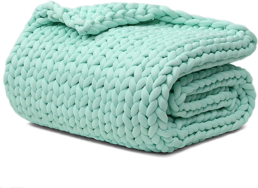 YnM Cooling Chunky Throw Blanket, Medium-Weight, Hand Knitted, Skin Friendly, Ventilated and Breathable, Machine Washable, Home Décor Piece for Couch, Sofa and Bed (Menthe Green, 50x70 Inch)