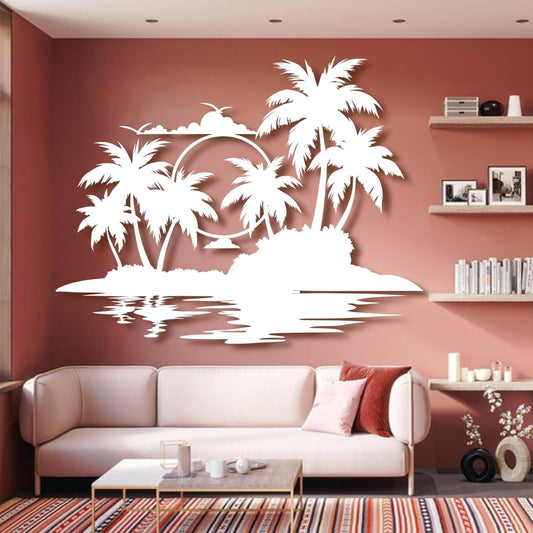 Palm Tree Metal Wall Decor,Palm Tree Metal Wall Art,Metal Palm Tree,Metal Palm Tree Wall Decor,Tropical Metal Wall Art,Beach Wall Decort,Metal Wall Decor (style 2,white,28 L" x 22 W" / 70 x 55 cm)