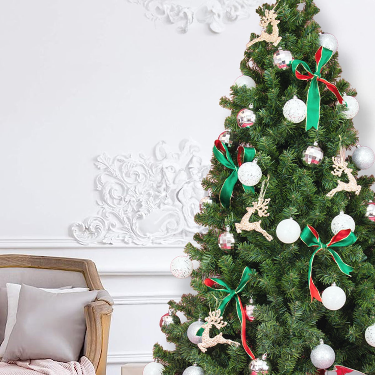Every Day is Christmas Ornaments, Shatterproof Christmas Tree Ornament Set, Christmas Balls Decoration 35 Count (2.75"/70mm, White Silver)