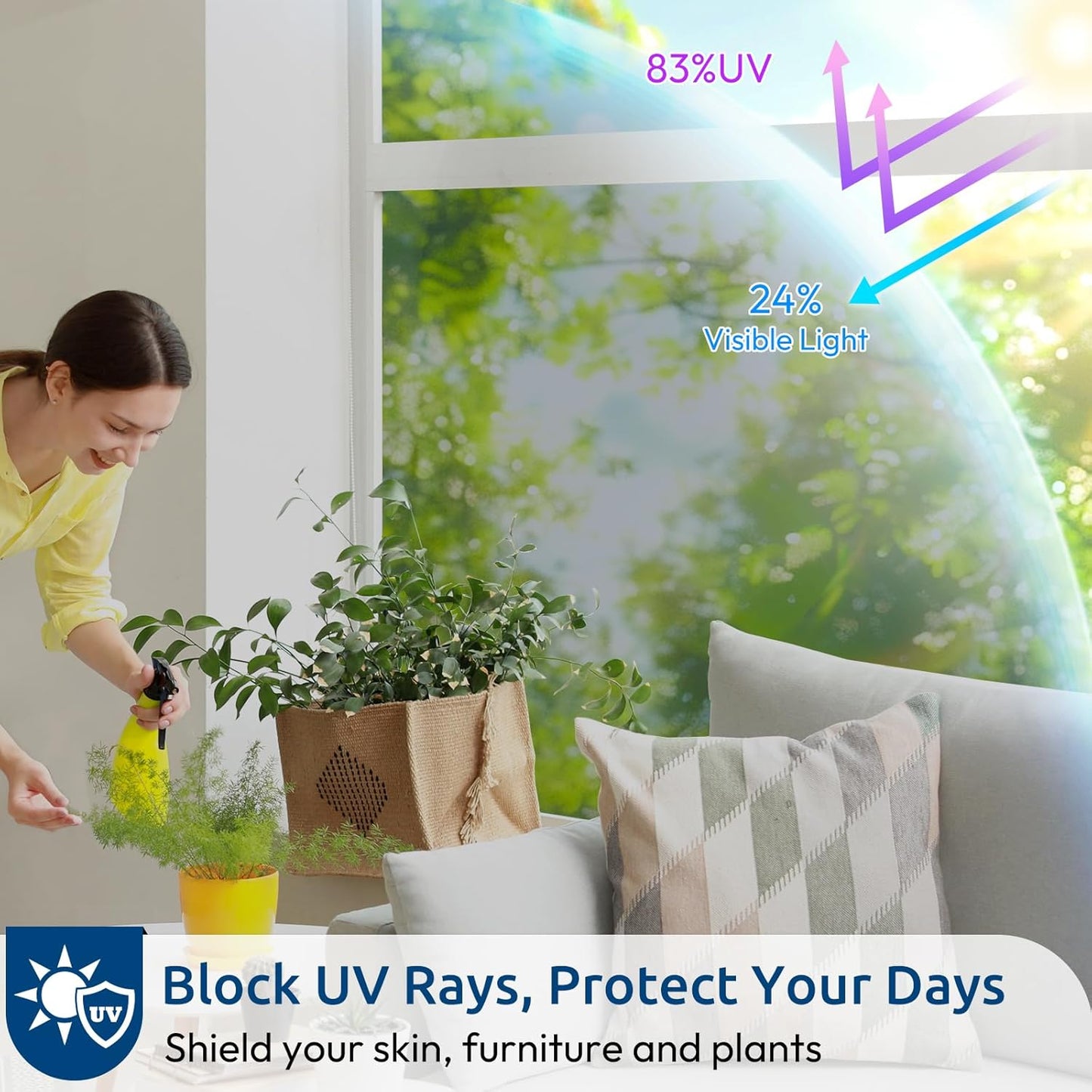 rabbitgoo Window Privacy Film One Way Window Tint for Home, Removable Reflective Heat Sun Blocking Anti UV Glass Door Covering, Mirror Tinting Film House Office, 23.6 in X 32.8 Feet, Silver