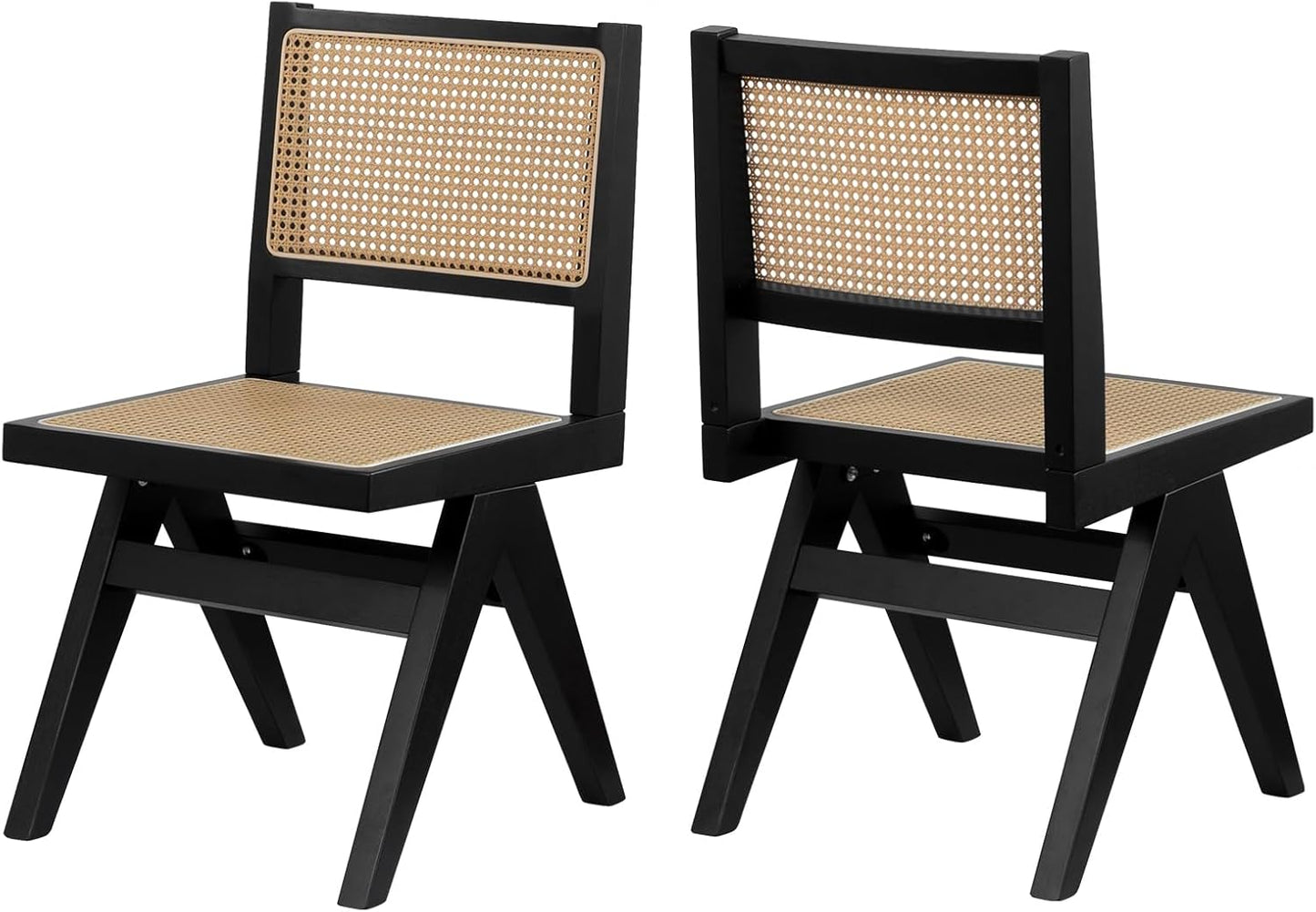 Black Cane Dining Chairs Set of 6, Armless Rattan Kitchen Chairs for Dining Room