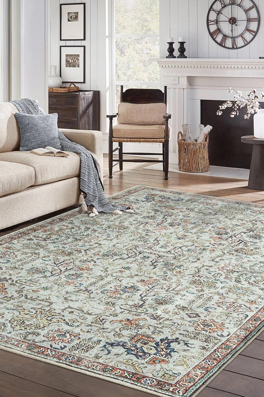 Keen Home Design 6x9 Rug - Machine Washable Area Rug with Non-Slip Backing, Ideal for Living Room, Dining Room, Bedroom - Vintage, Easy Clean, Durable, Low Pile Rug - (6' x 9')