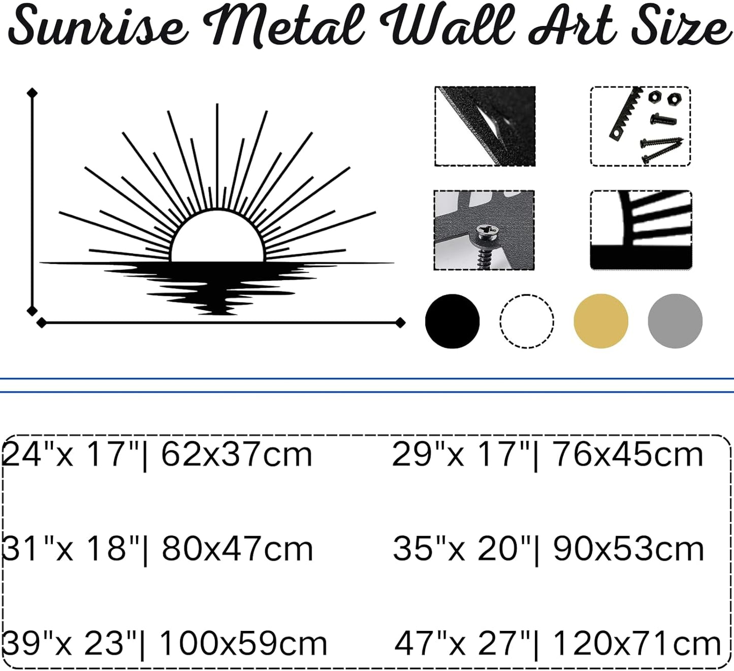 Sunrise Metal Wall Art, Metal Sun Wall Decor, Metal Sun Outdoor Decor, Large Metal Sun Wall Art, Sun Wall Art, Boho Sun Wall Art, Sunshine Metal Sign, Living Room Bedroom Wall Hangings (Gold, 39"x 23"| 100x59cm )
