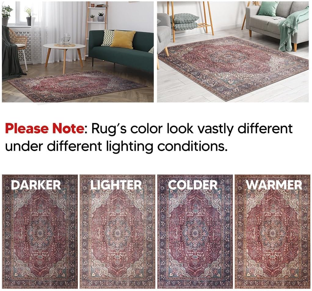 Keen Home Design 5x7 Rug - Machine Washable Area Rug with Non-Slip Backing, Ideal for Living Room, Dining Room, Bedroom - Vintage, Easy Clean, Durable, Low Pile Rug - (5' x 7')
