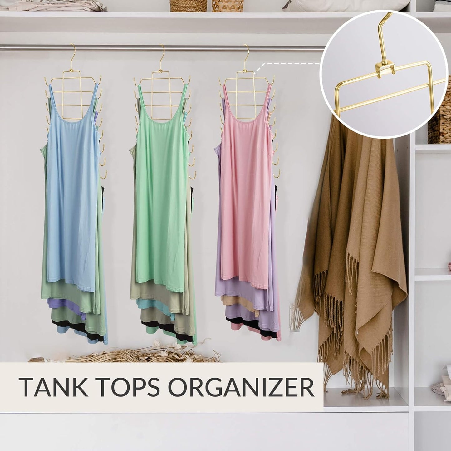 ZEDODIER 4 Pack Space Saving Bra Hangers, Non-Slip Tank Top Hanger, Closet Organizers and Storage for Camisoles Tank Tops Bras Ties Swimsuits Strappy Dress, Gold