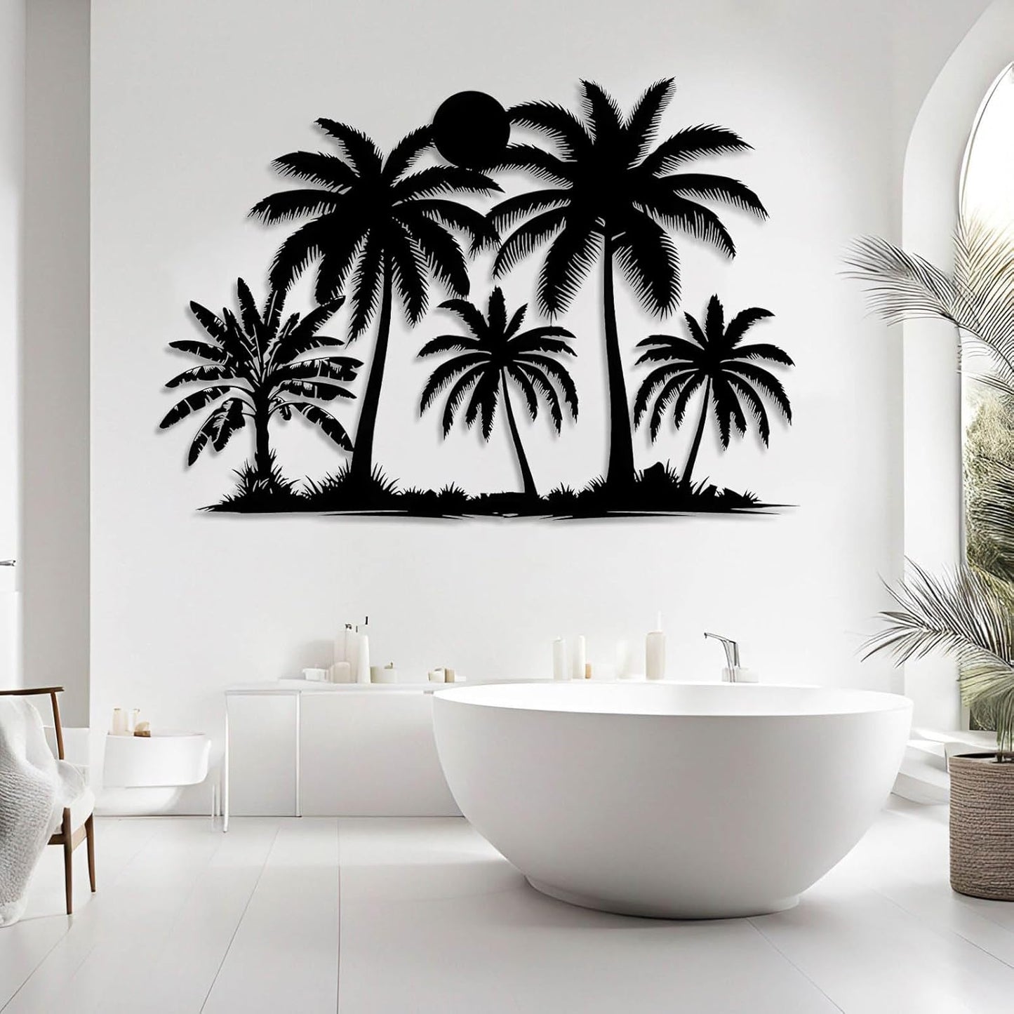 Tuglona Metal Palm Tree with Sunset Wall Decor, Tropical Palm Tree Metal Wall Art, Tropical Wall Decor, Sun Wall Art, Beach Wall Decoration, Coastal Trees Wall Hanging (Black, 24"x16"/60x42cm)