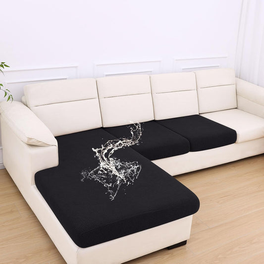 hyha Waterproof Couch Cushion Covers for Pets, Non Slip Sofa Seat Cover for Dogs Washable, Soft Thick Stretch Jacquard Fabric, Sofa Slipcovers with Elastic Bottom (1 Chaise+2 Seater, Black)