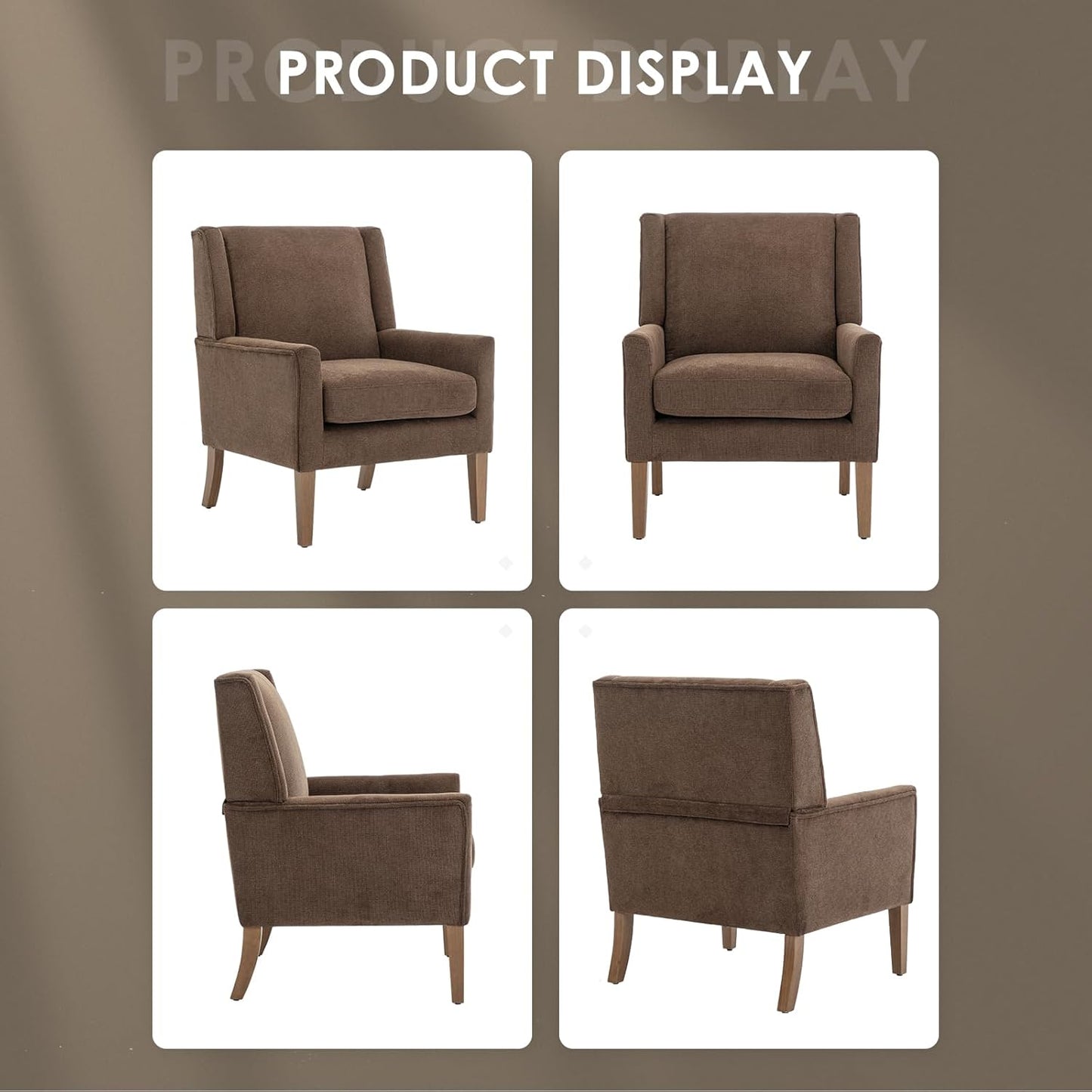 COLAMY Modern Wingback Living Room Chair, Upholstered Fabric Accent Armchair, Single Sofa Chair with Lounge Seat and Wood Legs for Bedroom/Office/Reading Spaces, Brown