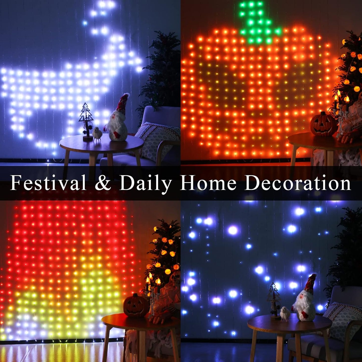 JMEXSUSS App-Controlled Color Changing Curtain Lights, 400 LED RGB String Lights for Halloween, Bedroom, Window, Wall, Party, Backdrop, Christmas, Indoor, and Outdoor Decorations, 6.5x6.5ft
