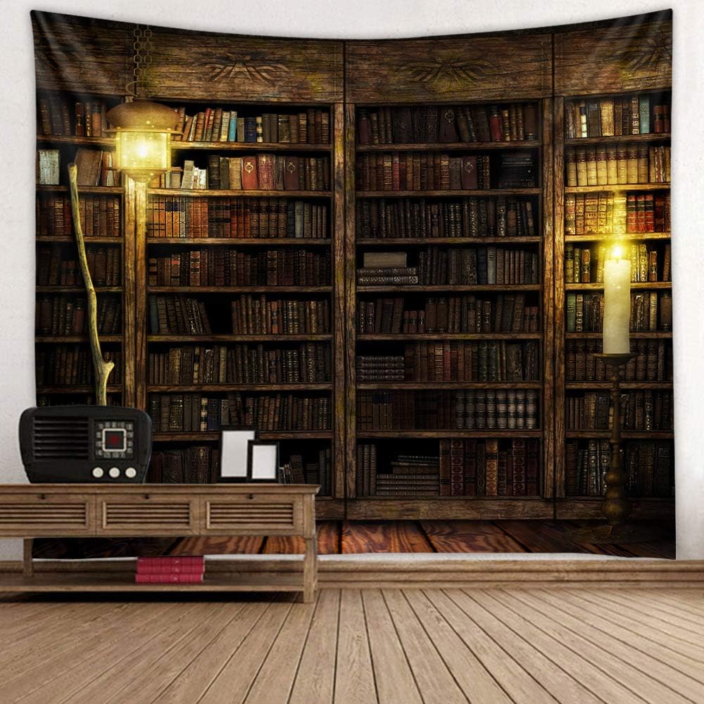 Vintage Bookshelf Wall Hanging - Study Room Picture Tapestry Retro Bookshelf Wall Art Library Bohemian Hippie Tapestries Bedroom College Dorm Decor