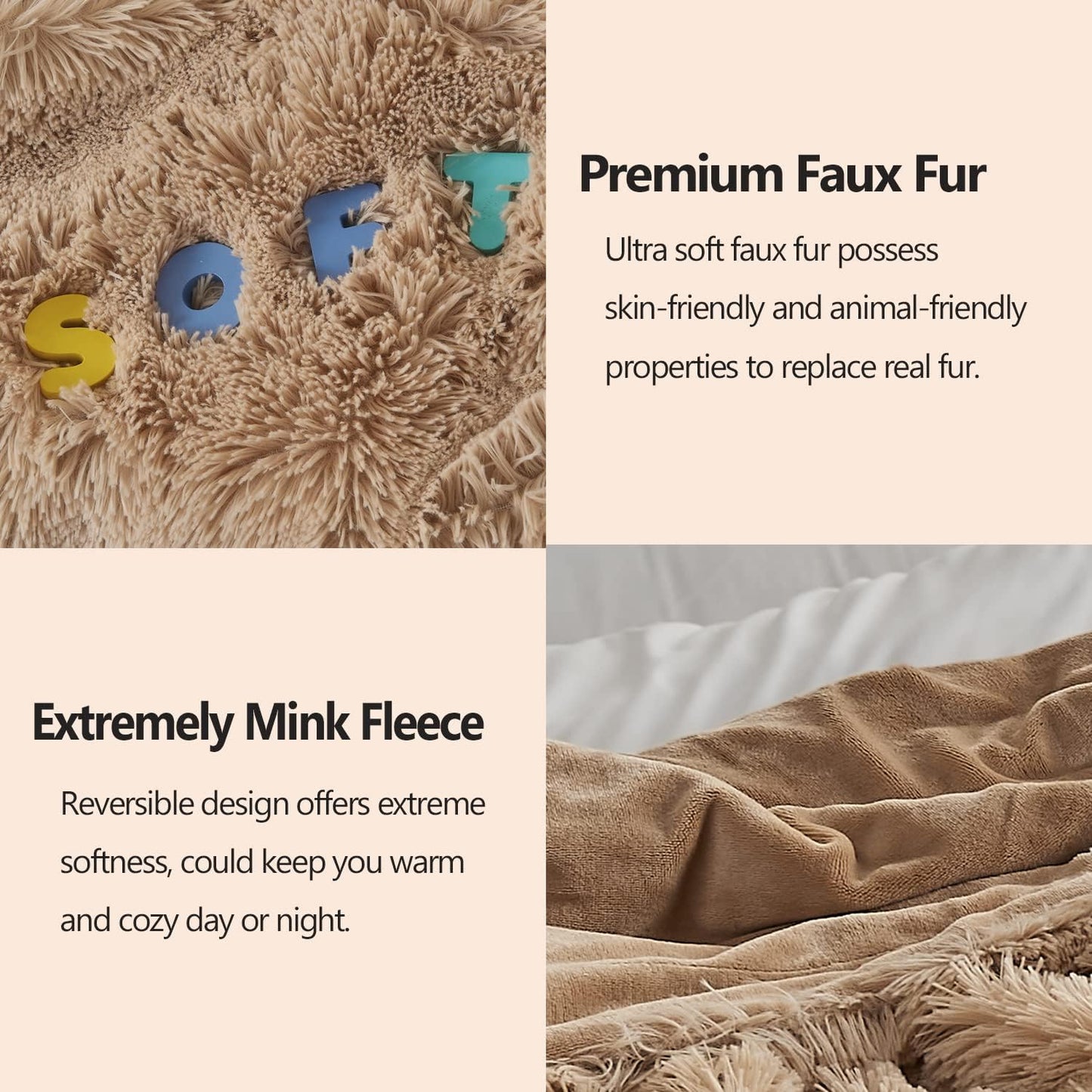 GONAAP Fuzzy Faux Fur Throw Blanket Twin Size Brown Super Soft Cozy Plush Fuzzy Shaggy Blanket for Couch Sofa Bed (Brown, Twin(60"x80"))