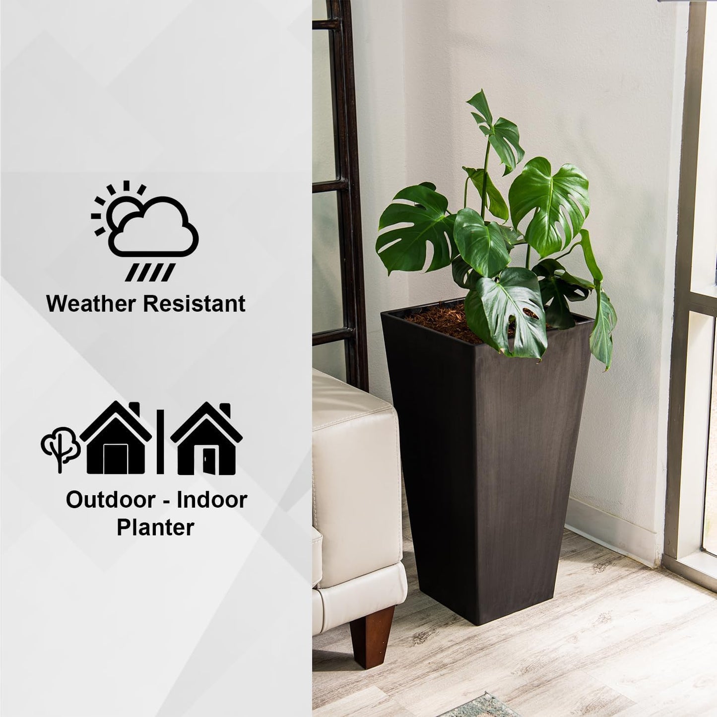XBrand Modern 28-Inch Square Planter, Modern Tapered Planter Perfect for Indoor & Outdoor, Patio Décor, Set of 2