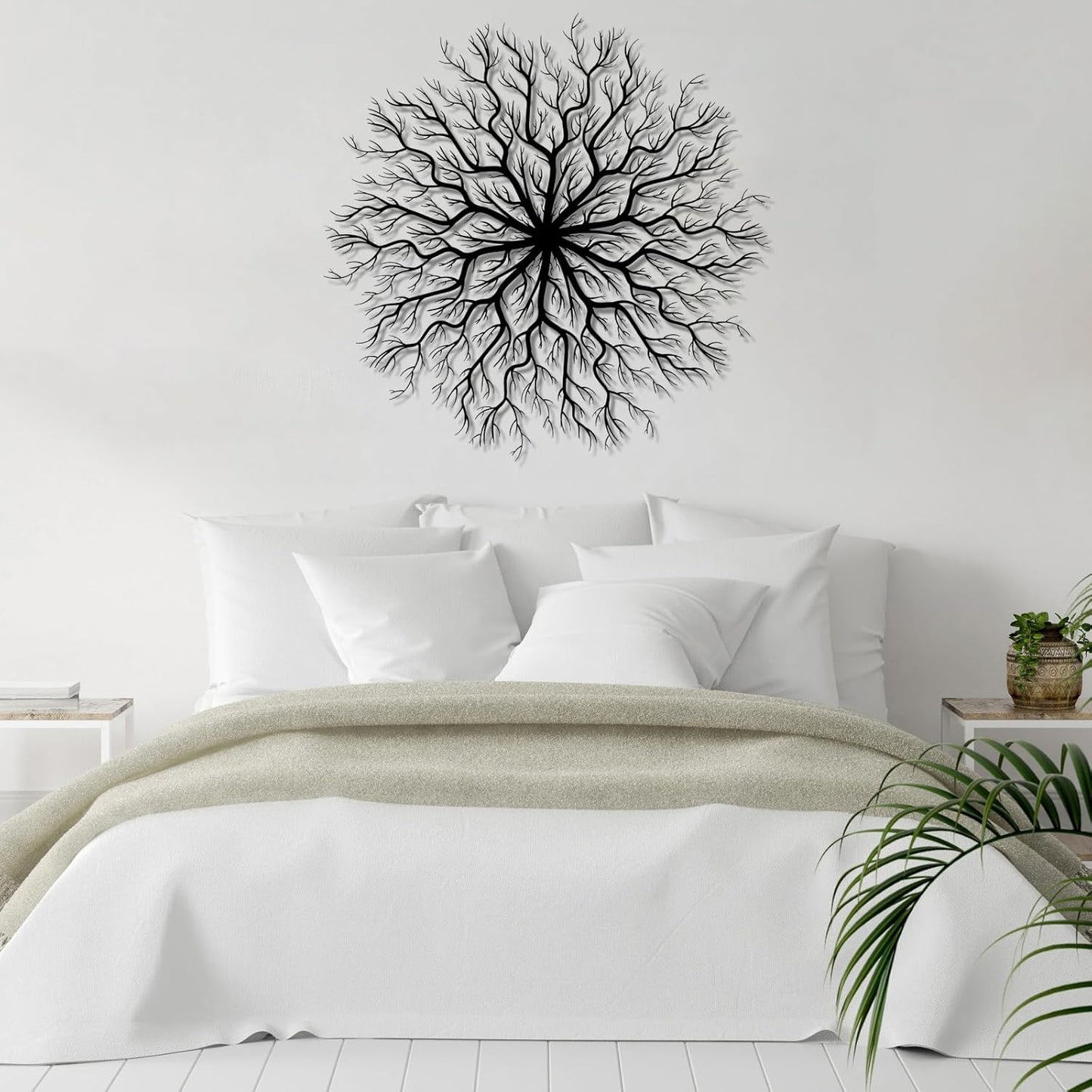 Tree of Life Metal Wall Art, Metal Tree Wall Art, Large Round Sculpture, Round Branch Wall Decor, Large Branch Artwork, Nature Sign, Wall Decor for Living Room, Housewarming Gift (White, 39"x39"|100x100cm)