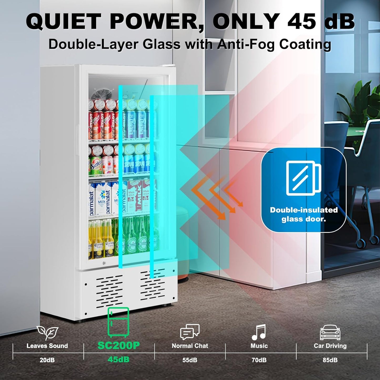 6.5 CUFT Commercial Beverage Refrigerator Glass Door Display Cooler Drink Beer Milk Fridge for Bar Restaurant Office
