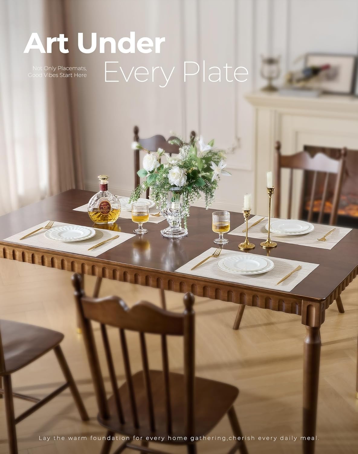 Leetaltree Beige White Placemats Set of 8 - Heat Resistant Non-Slip Place mats for Dining Table, Washable Durable PVC Vinyl Woven Table Mats（Beige White, 8）