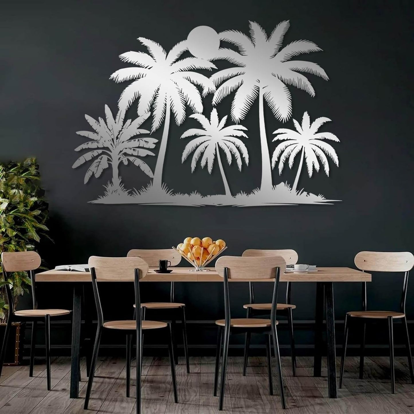 Tuglona Metal Palm Tree with Sunset Wall Decor, Tropical Palm Tree Metal Wall Art, Tropical Wall Decor, Sun Wall Art, Beach Wall Decoration, Coastal Trees Wall Hanging (Black, 41"x29"/105x73cm)