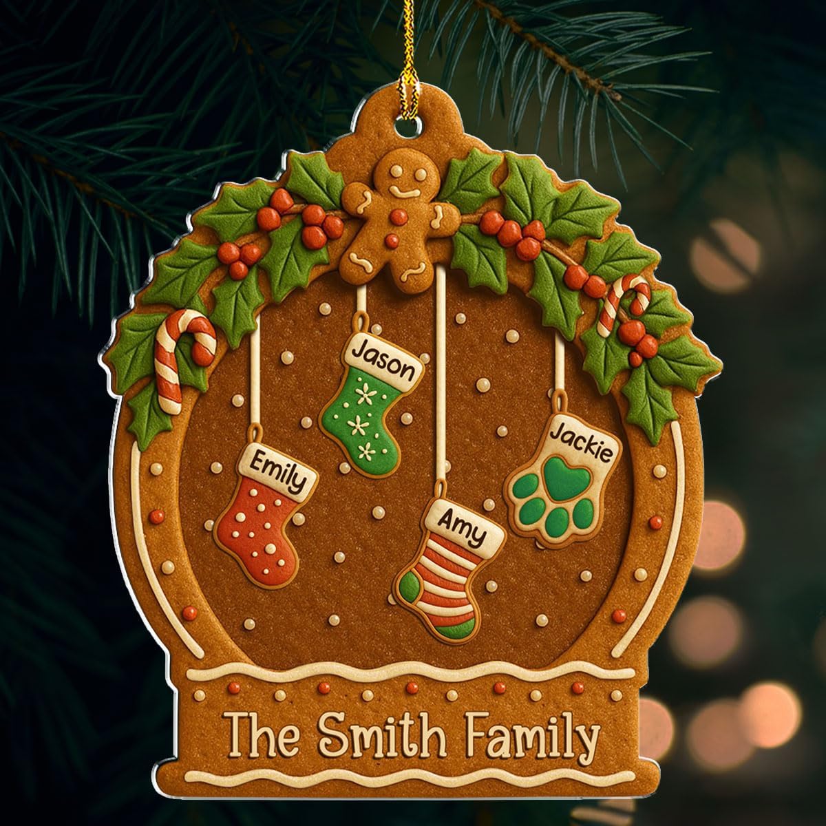 Personalized Family Ornament Christmas Cookies Style - Custom Stockings and Names Acrylic Ornament Gift Stocking Stuffers White Elephant Ideas (8)