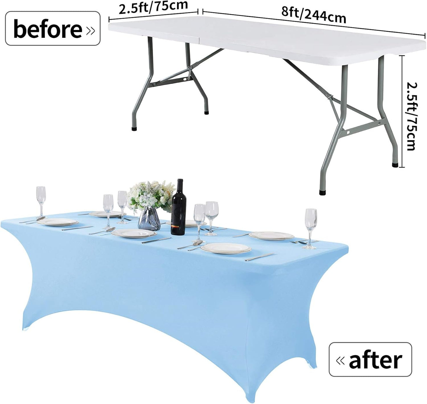 Spandex Table Cover for 8FT or 4ft or 6ft Table Universal Fitted Stretch Tablecloth for Party, Banquet, Wedding and Events-Blue Mist