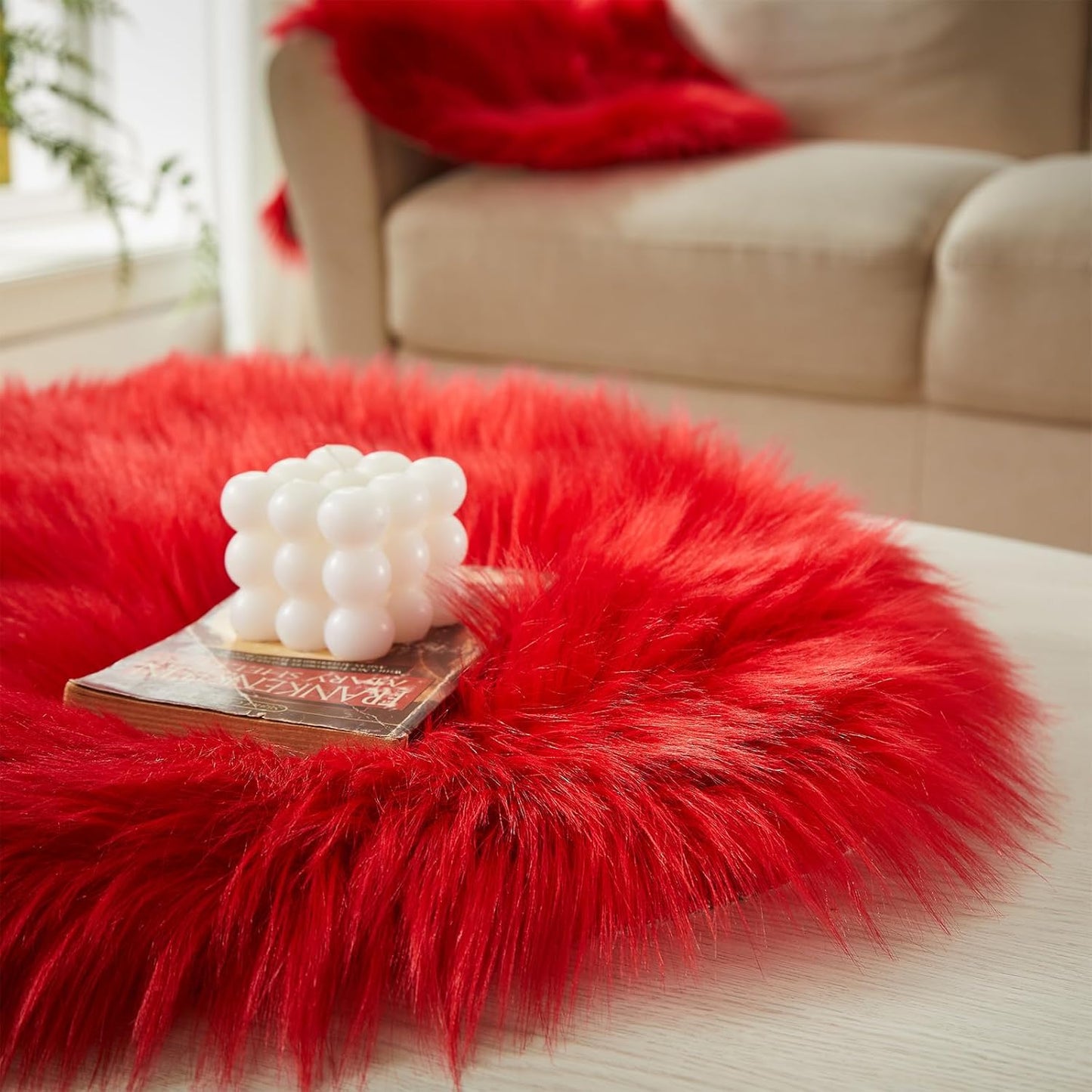 AMTOVO Faux Fur Rug, Red Ultra Soft Fluffy Shag Sheepskin Rug, 2 x 6 ft Runner Area Rugs for Bedroom Sofa Throw Cushion Room Decor, Rectangle
