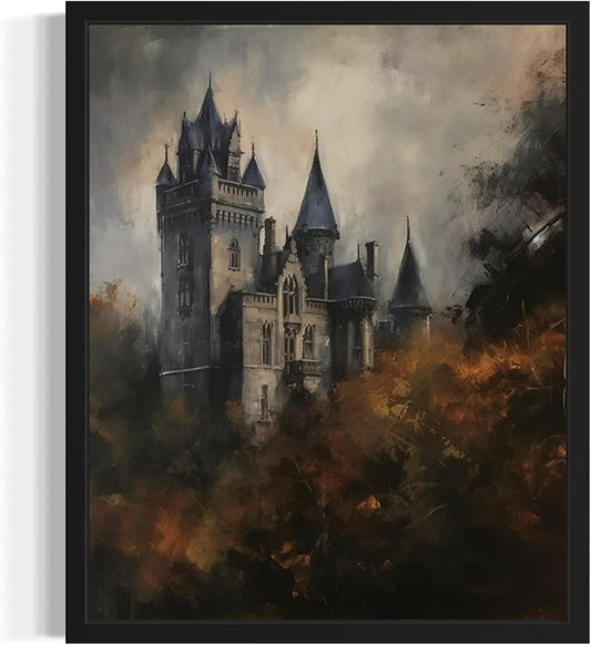 Old Castle Poster Art Print, Halloween Scary Vintage Wall Art Academia Spooky Painting Decoration for Horror Prints, Gothic Posters Bedroom Decor 89 (Old Castle, 11 x 14 inches, Unframed)