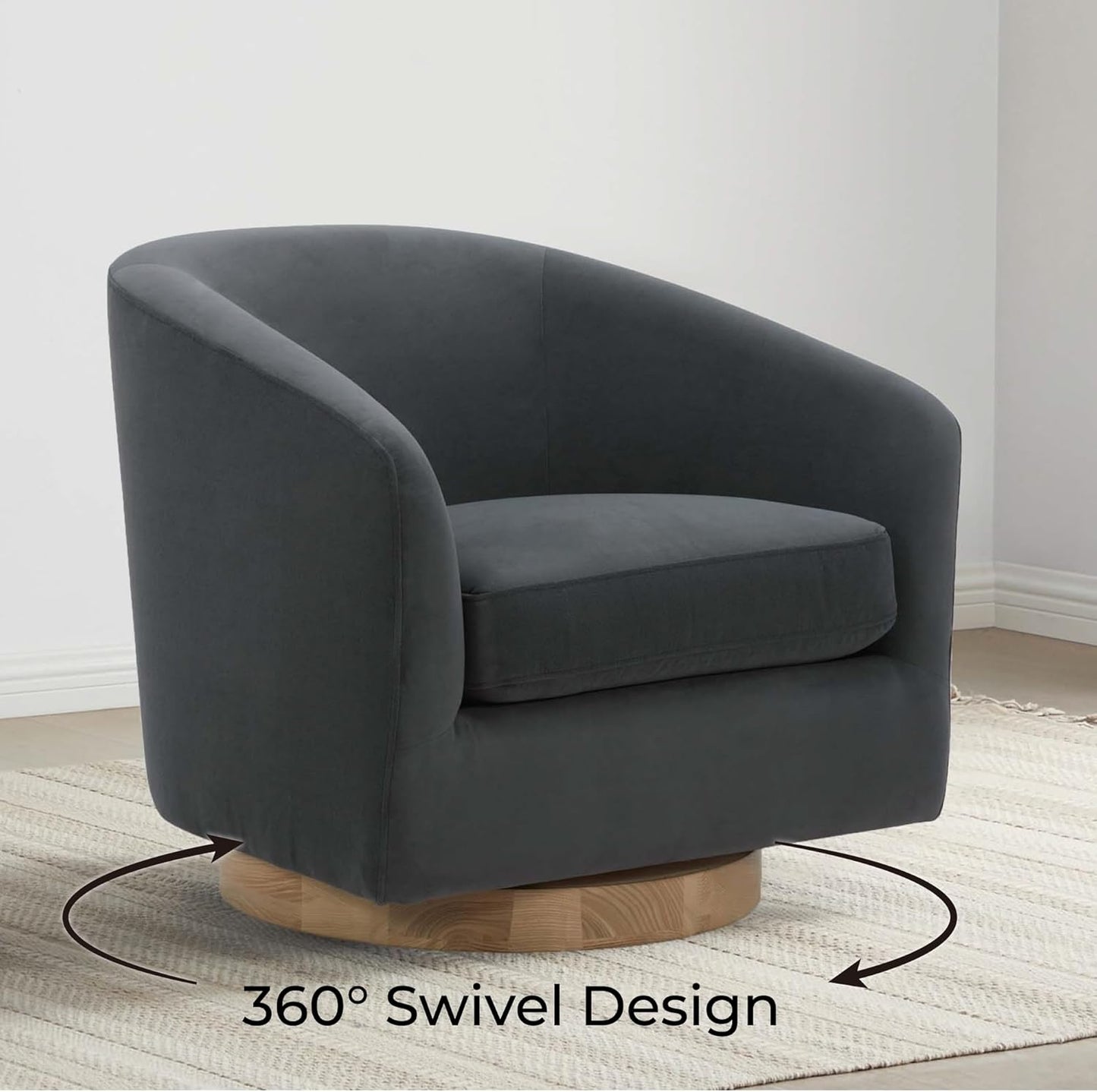 CHITA Swivel Accent Chair, FSC Certified Upholstered Velvet Barrel Chair for Living Room Set of 2, Fully Assembled, Grey