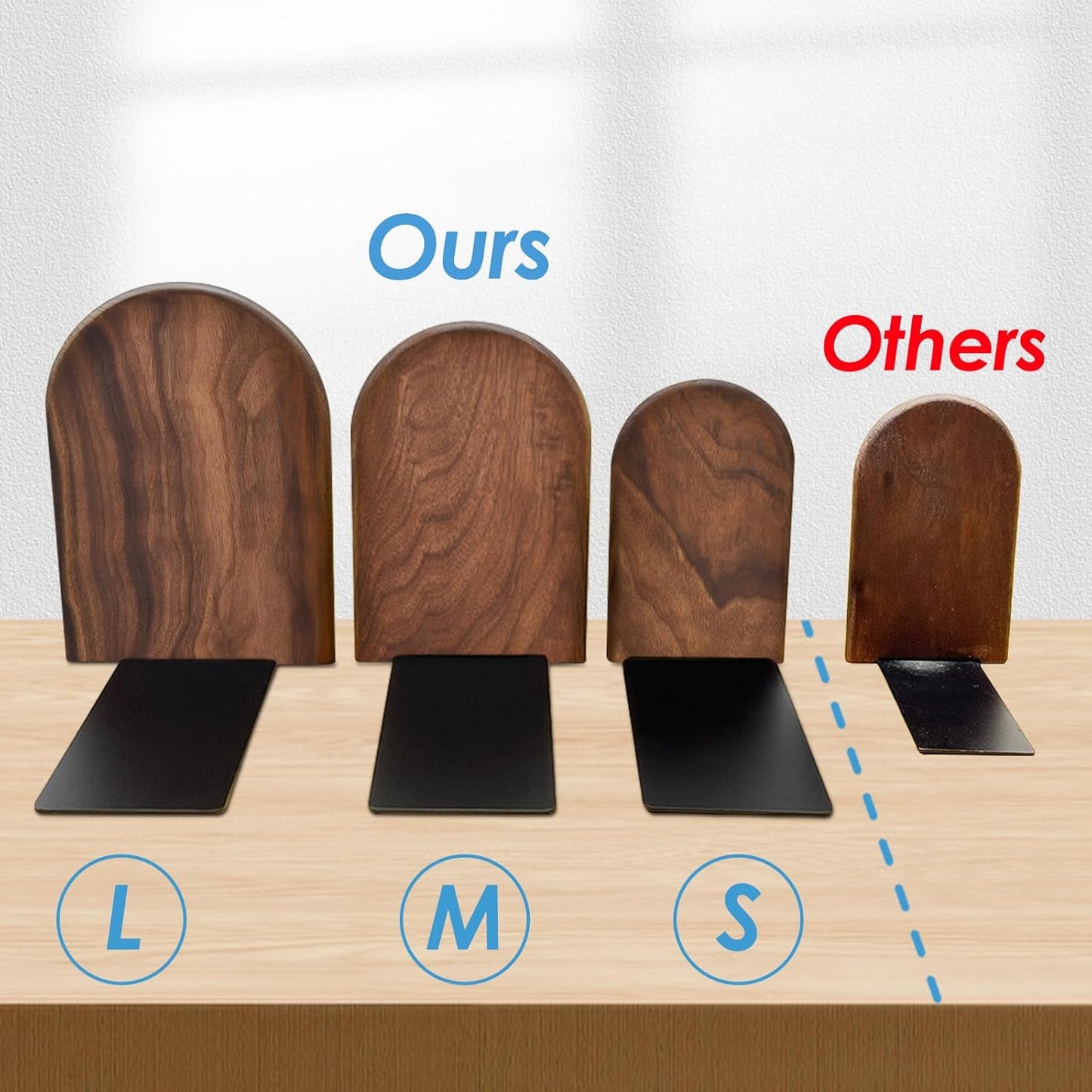 Book Ends, Large Sturdy Wooden Bookends for Shelves - Heavy Duty Non-Slip Book Organizers, Decorative Bookend Holders for Home Office, Library, Black Walnut Universal Economy Bookend, 1 Pair