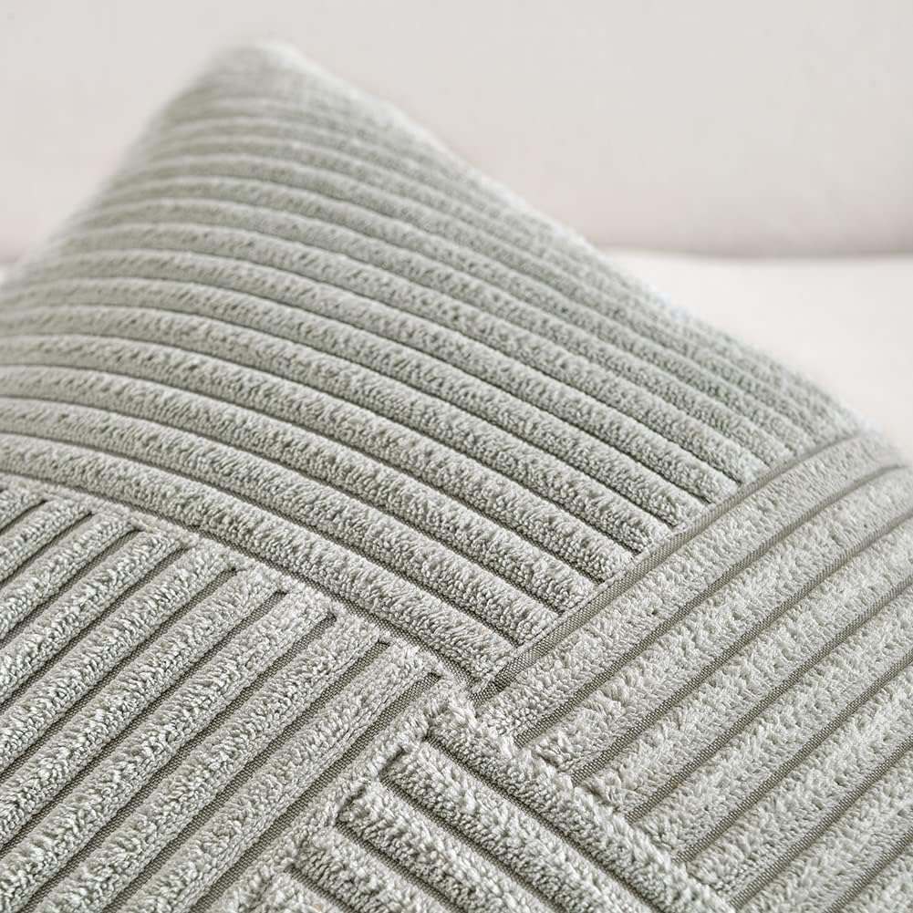 Fancy Homi 2 Packs Grey Long Lumbar Decorative Throw Pillow Covers 12x24 Inch for Couch Bed Sofa, Rustic Farmhouse Boho Home Decor, Soft Striped Corduroy Rectangle Accent Cushion Case 30x60 cm