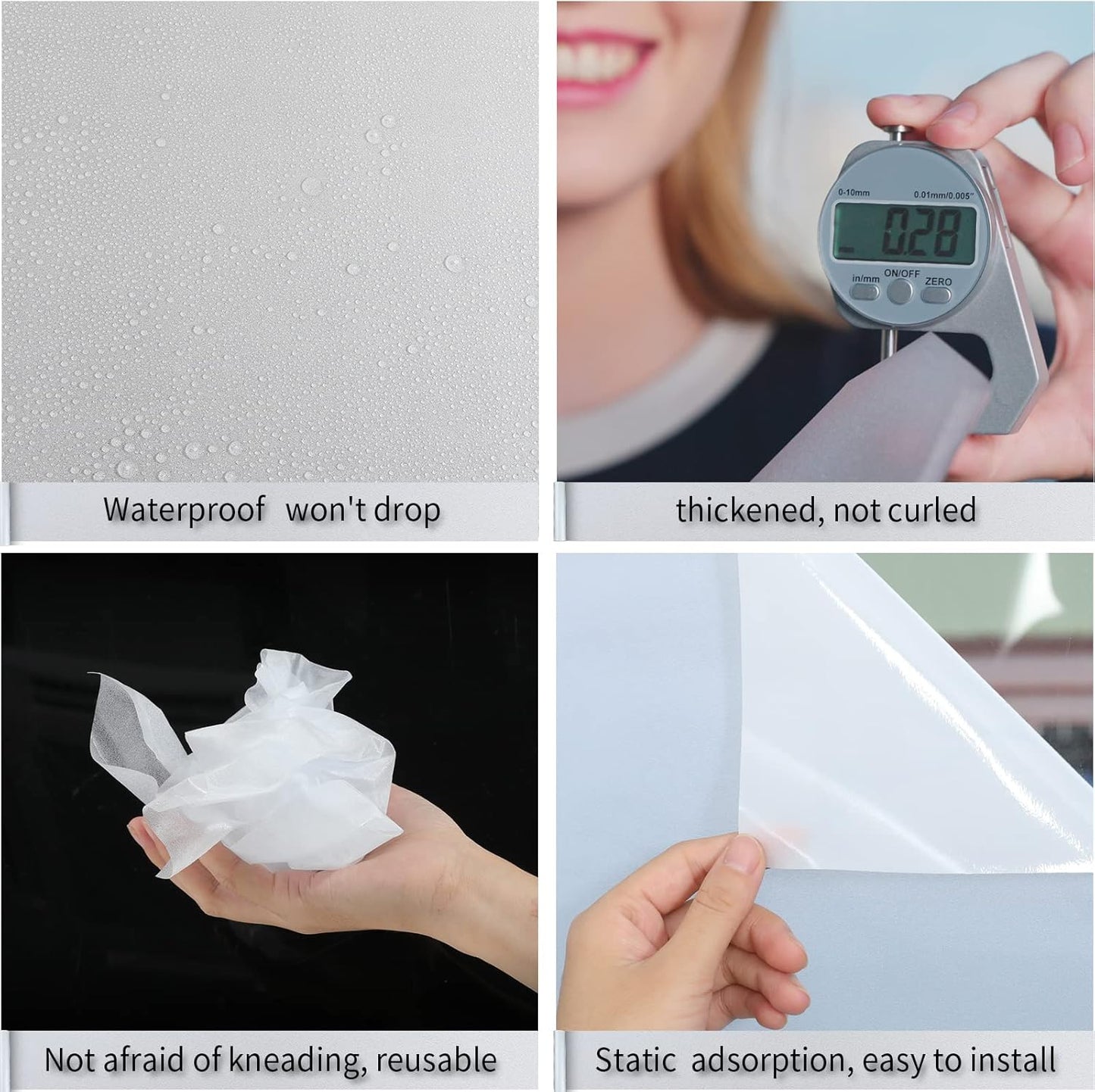 Frosted Glass Window Film with Tools,Reusable Window Privacy Film,Static Clings Window Film Kit for Home Bathroom and Office. (White, 35.4Inch×157.4Inch)