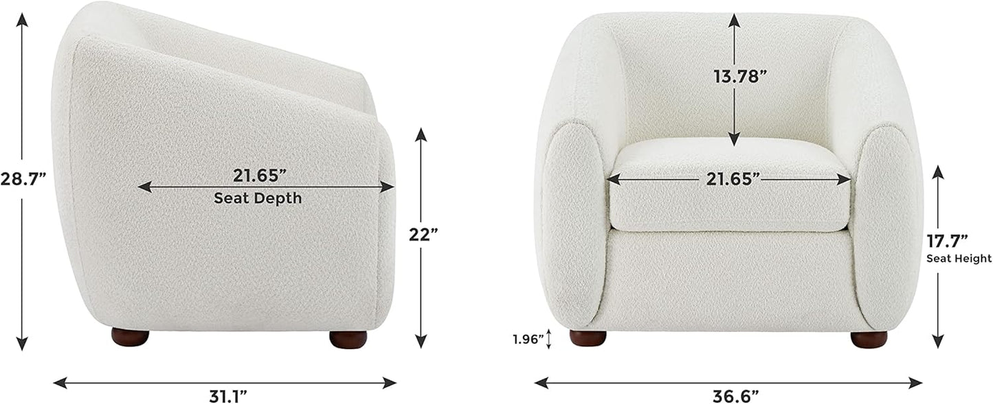 Modern Accent Chair for Living Room, Upholstered Armchair with Linen Fabric, Single Sofa Chair with Solid Wood Legs, Boucle, Camel